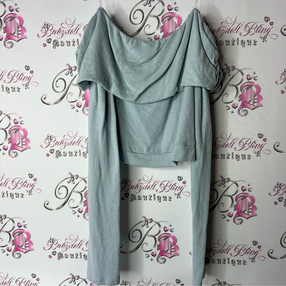 Kalifashions sweater off shoulder comfy soft grey Light Blue Sweater XL